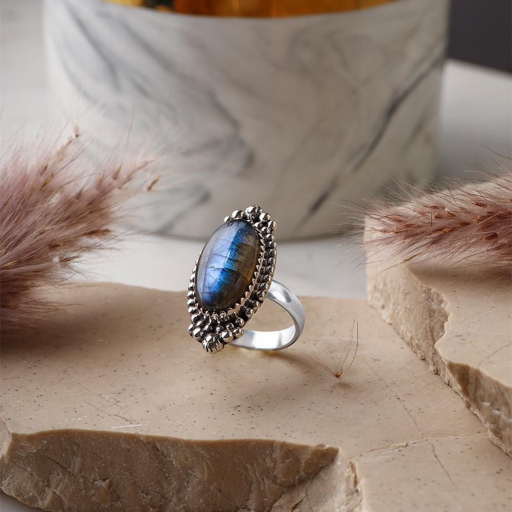 Labradorite Bold Ring Solid 925 Sterling Silver Gemstone Jewelry - YoTreasure