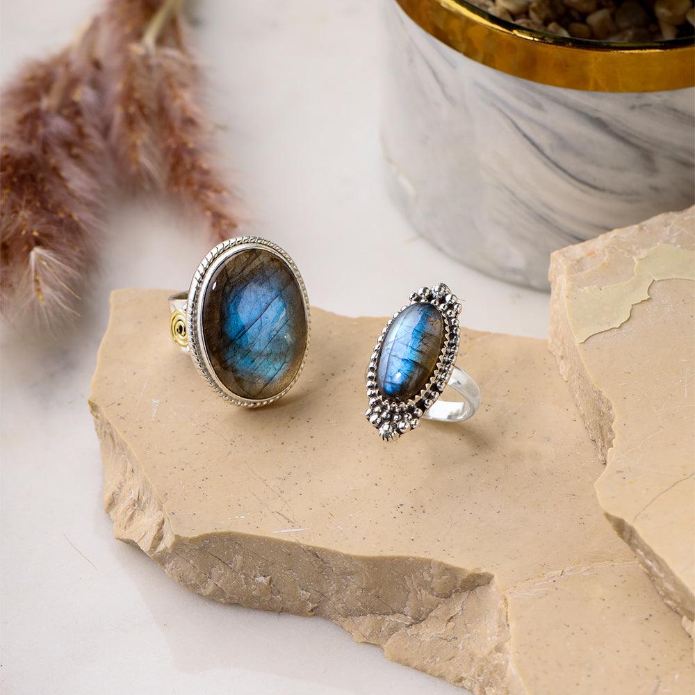 Labradorite Bold Ring Solid 925 Sterling Silver Gemstone Jewelry - YoTreasure