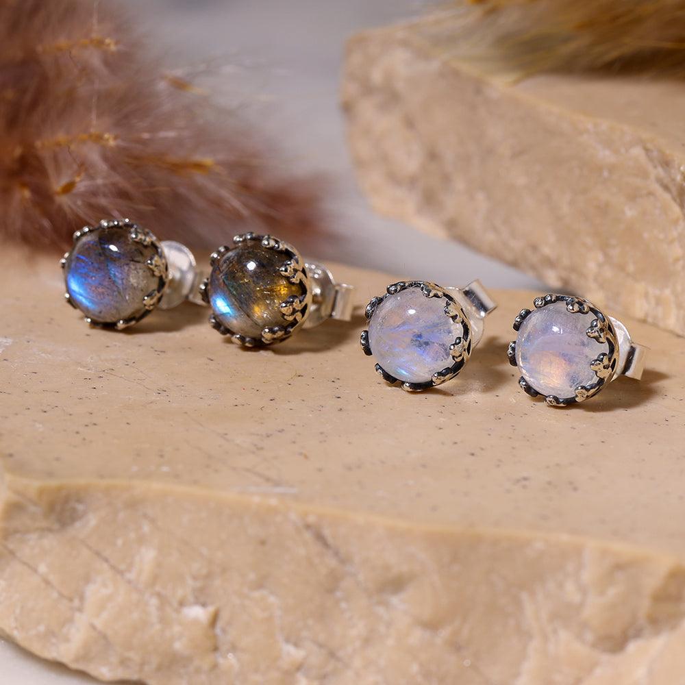 Rainbow Moonstone Solid 925 Sterling Silver Stud Earrings - YoTreasure
