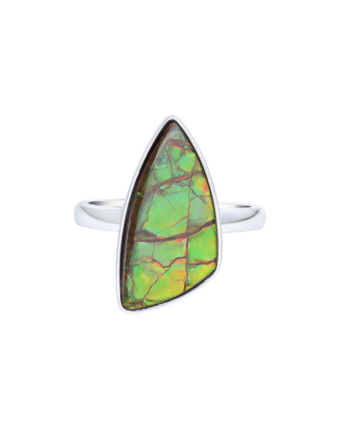 7.85 Ct. Ammolite Solid 925 Sterling Silver Ring - YoTreasure