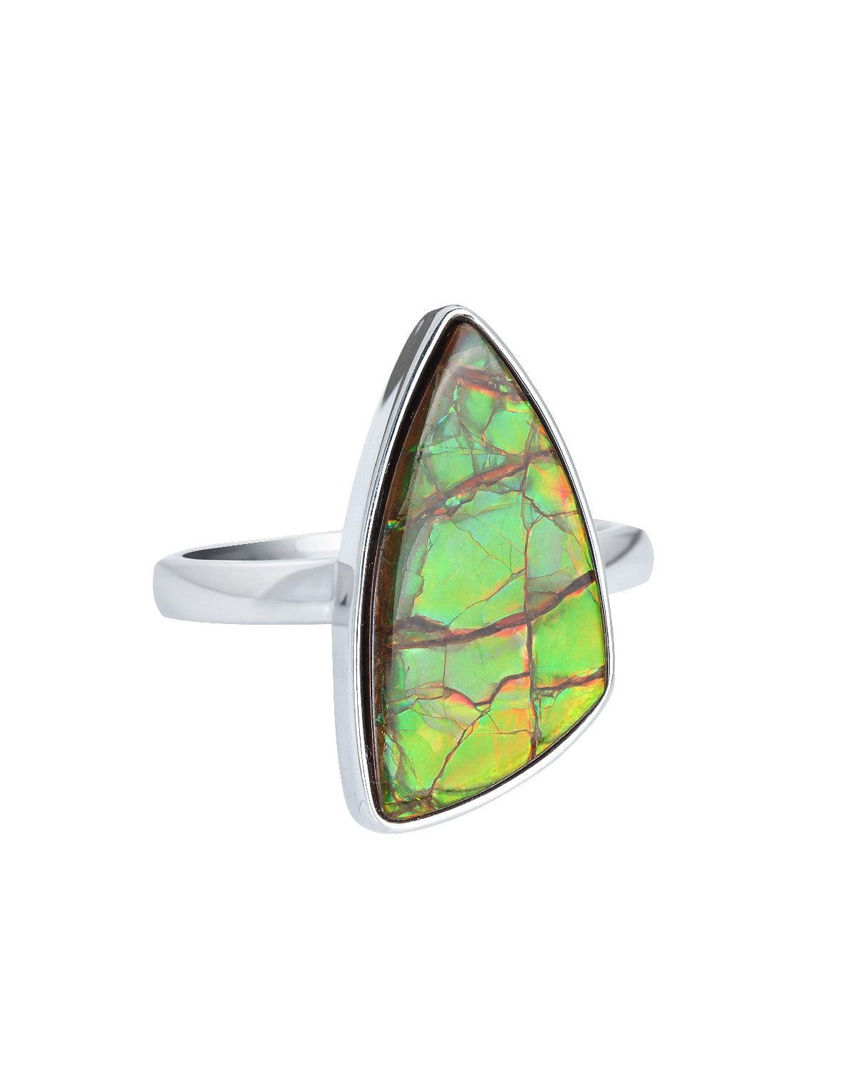 7.85 Ct. Ammolite Solid 925 Sterling Silver Ring - YoTreasure