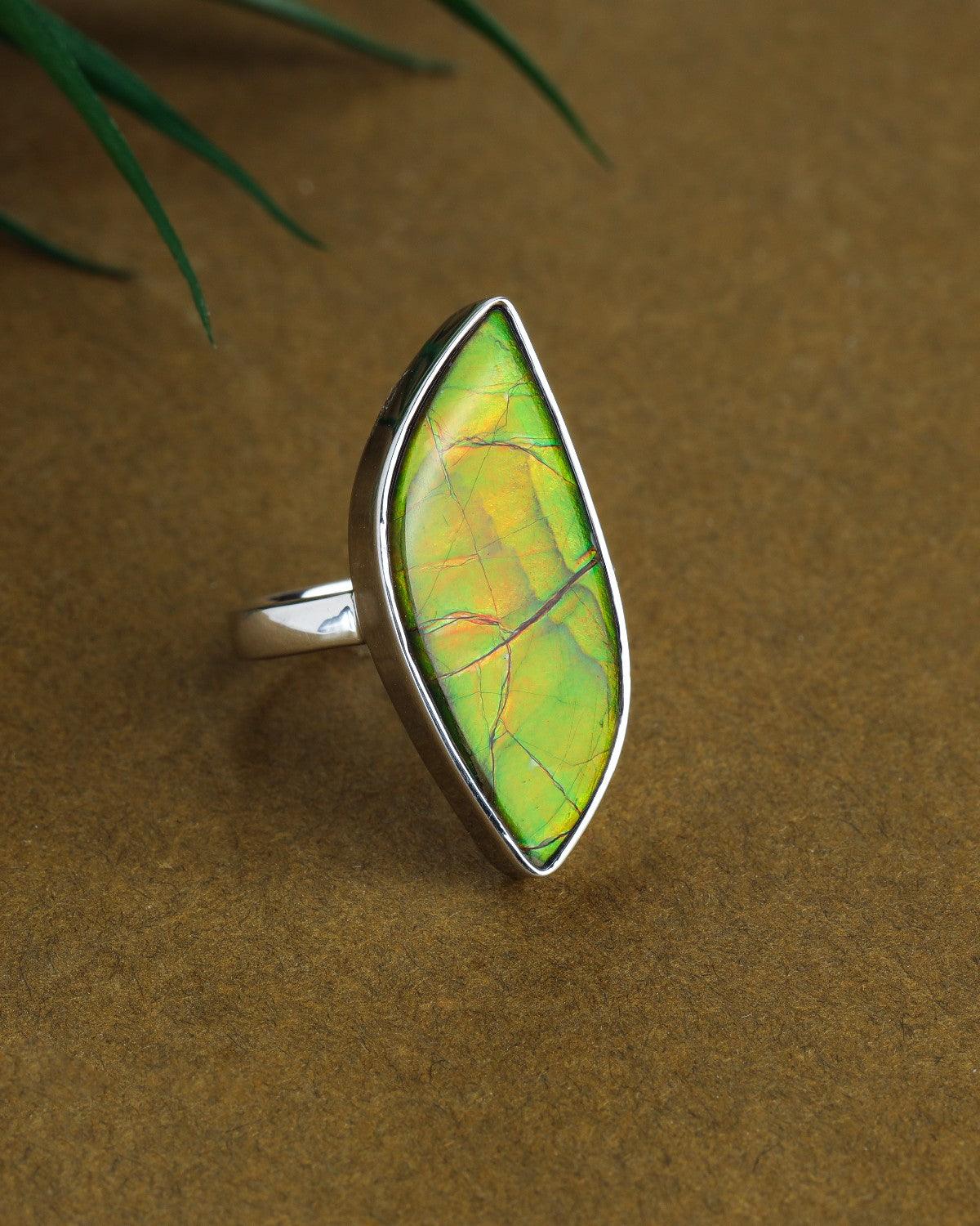 10 Ct. Ammolite Ring Solid 925 Sterling Silver Gemstone Jewelry - YoTreasure