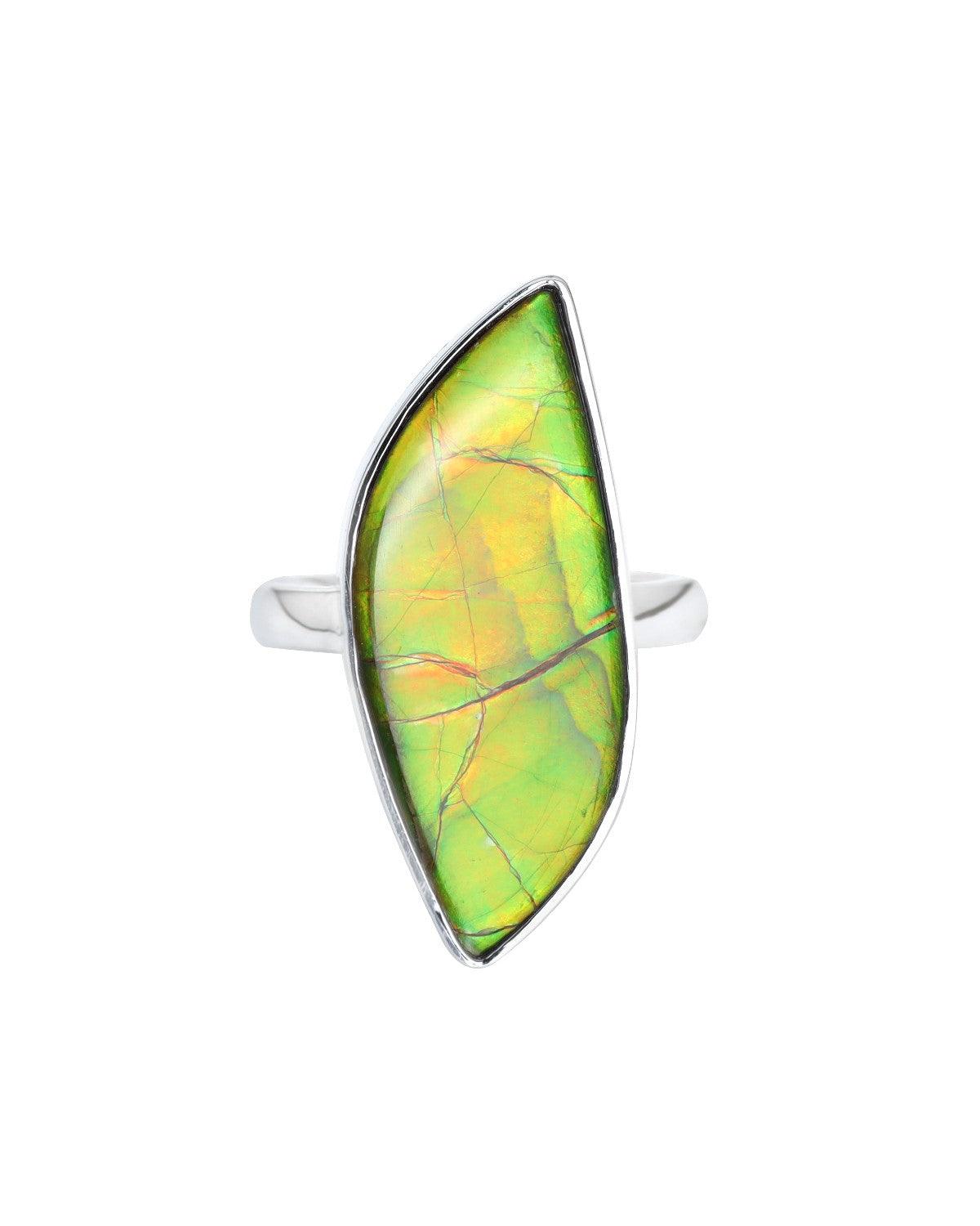 10 Ct. Ammolite Ring Solid 925 Sterling Silver Gemstone Jewelry - YoTreasure