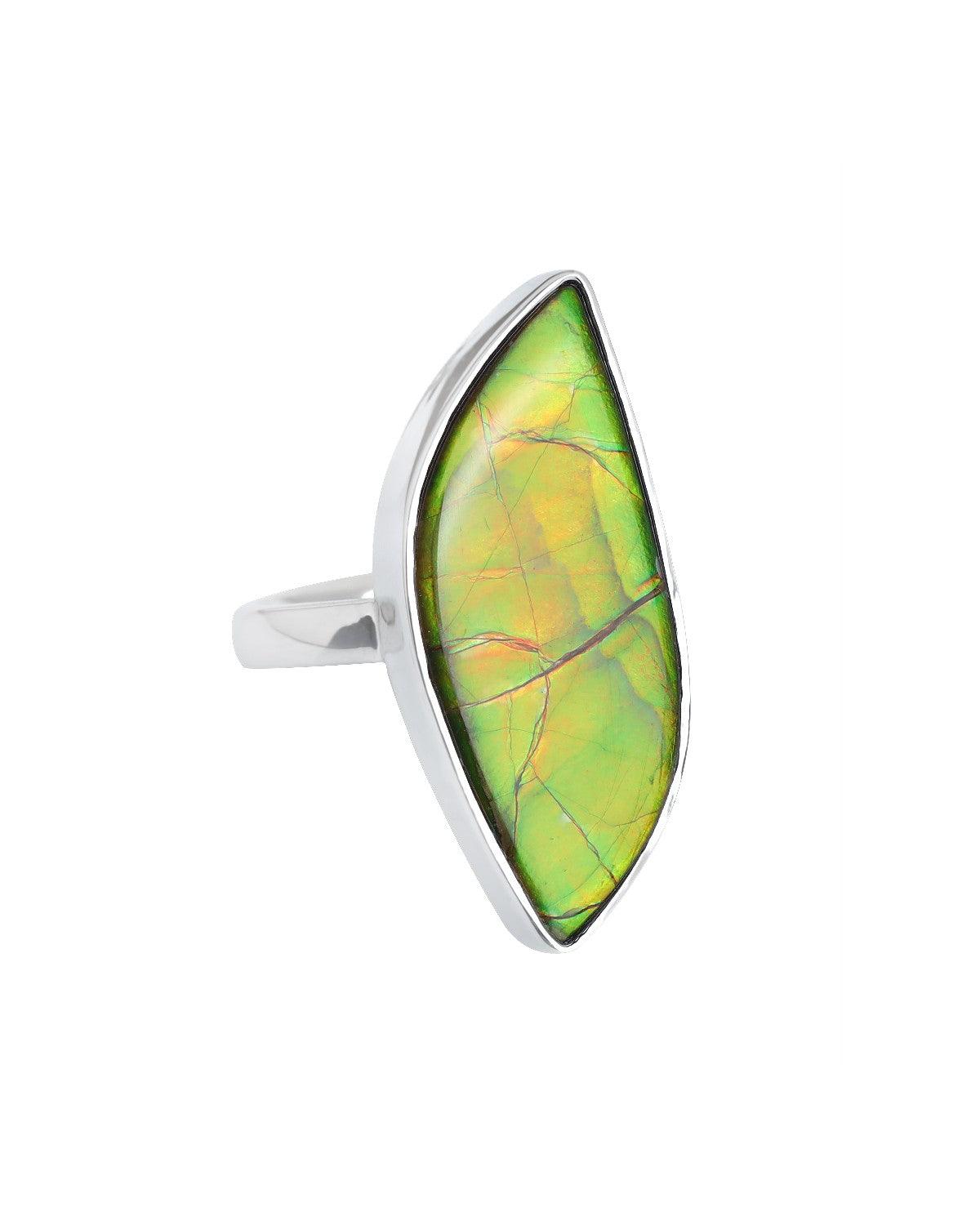 10 Ct. Ammolite Ring Solid 925 Sterling Silver Gemstone Jewelry - YoTreasure