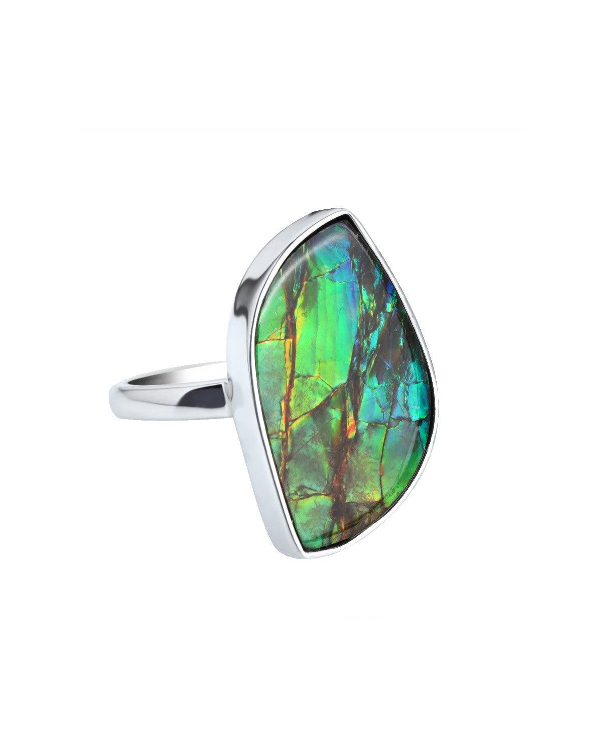 12.1 Ct. Ammolite Ring Solid 925 Sterling Silver Gemstone Jewelry - YoTreasure