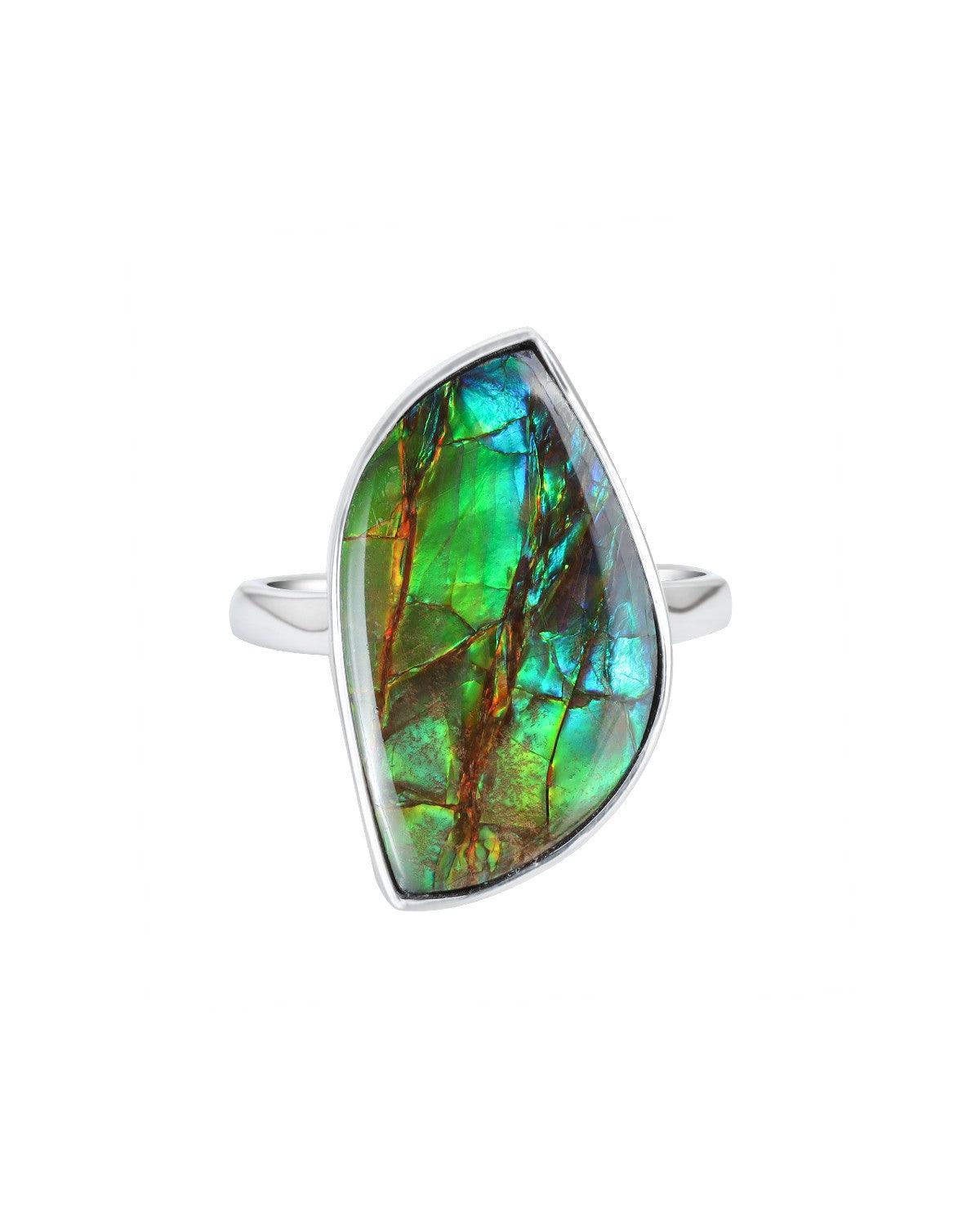 12.1 Ct. Ammolite Ring Solid 925 Sterling Silver Gemstone Jewelry - YoTreasure