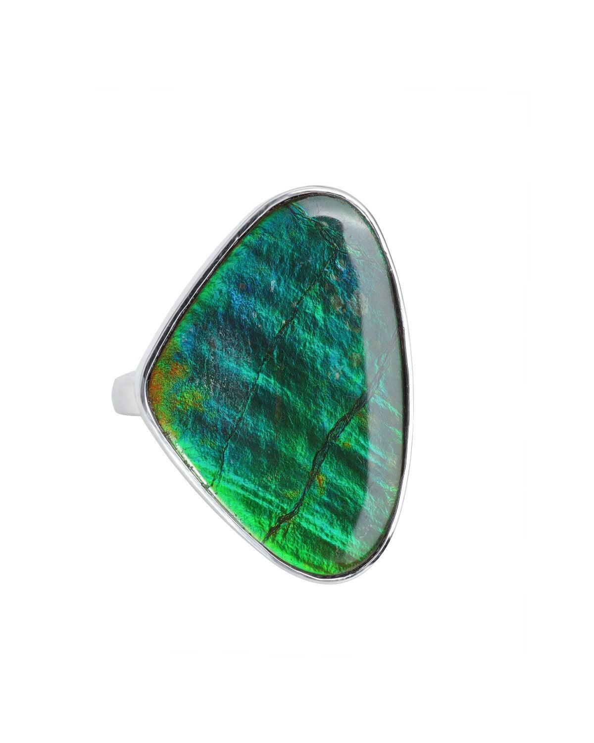 14.65 Ct. Ammolite Solid 925 Sterling Silver Ring - YoTreasure