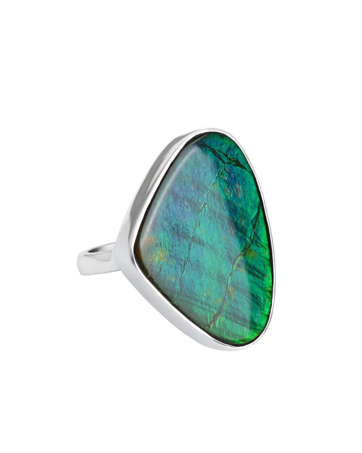 14.65 Ct. Ammolite Solid 925 Sterling Silver Ring - YoTreasure
