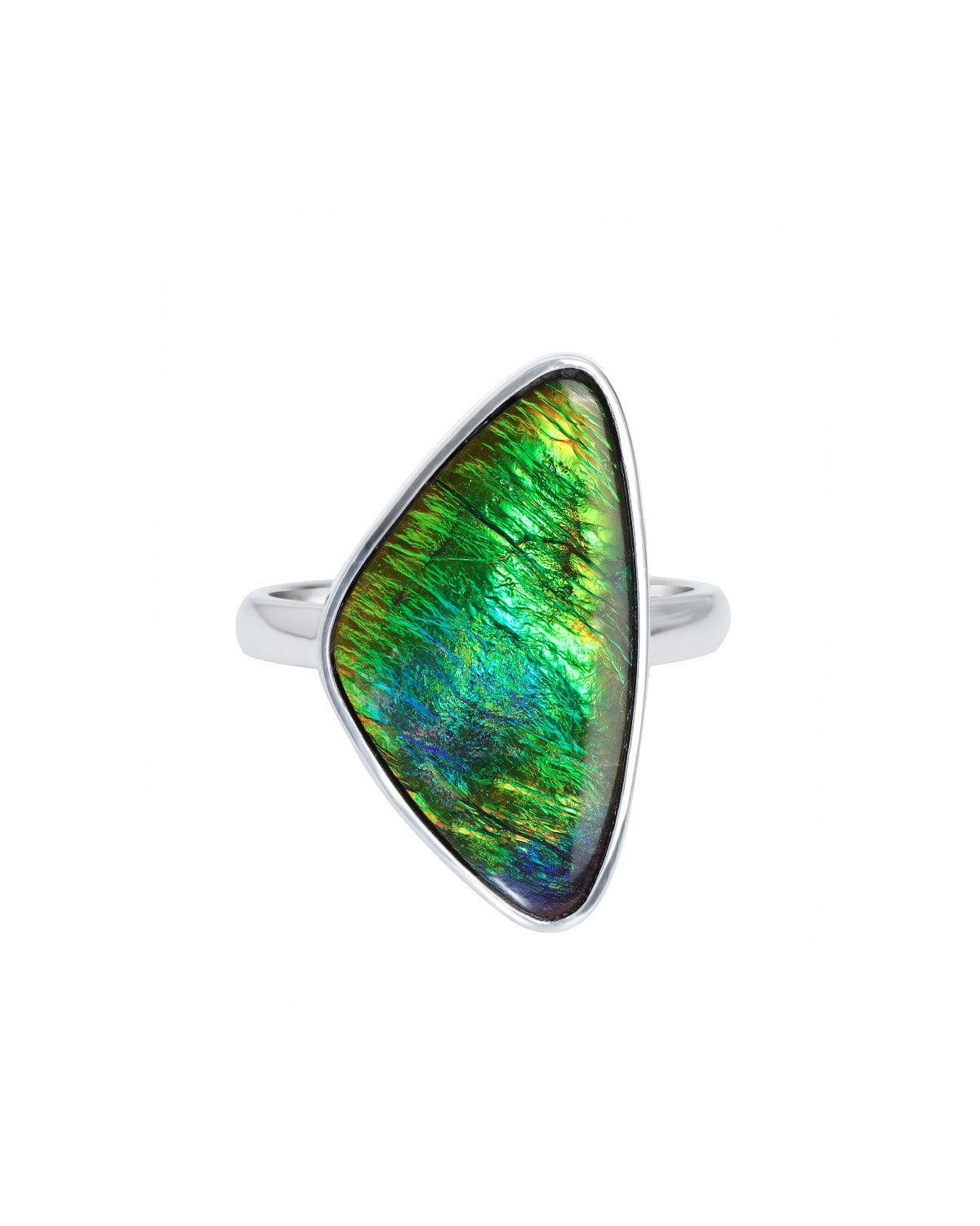 5.35 Ct. Ammolite Solid 925 Sterling Silver Ring - YoTreasure