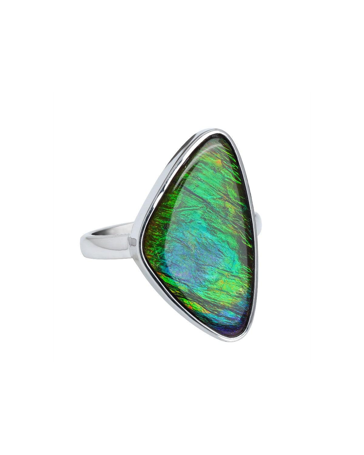 5.35 Ct. Ammolite Solid 925 Sterling Silver Ring - YoTreasure