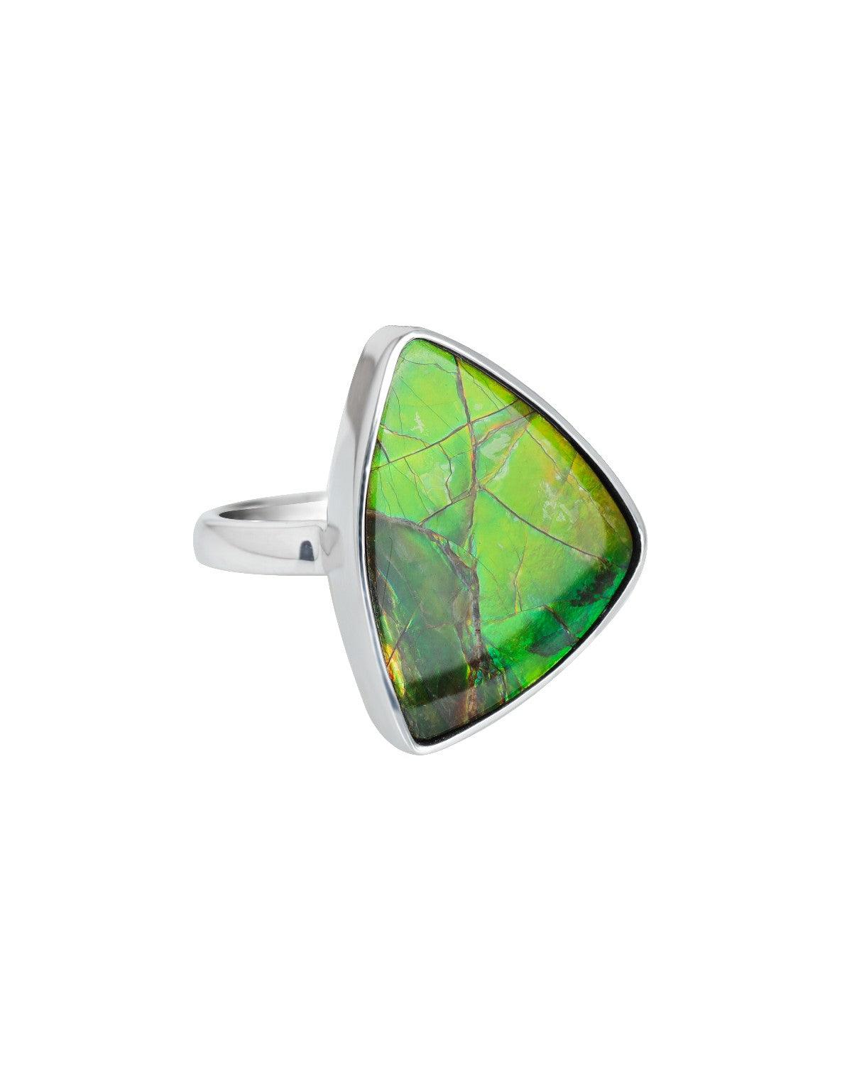 10 Ct. Ammolite Solid 925 Sterling Silver Ring - YoTreasure