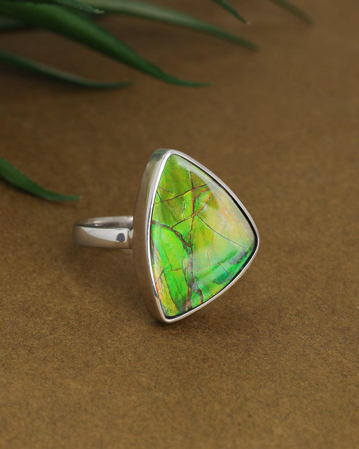 10 Ct. Ammolite Solid 925 Sterling Silver Ring - YoTreasure