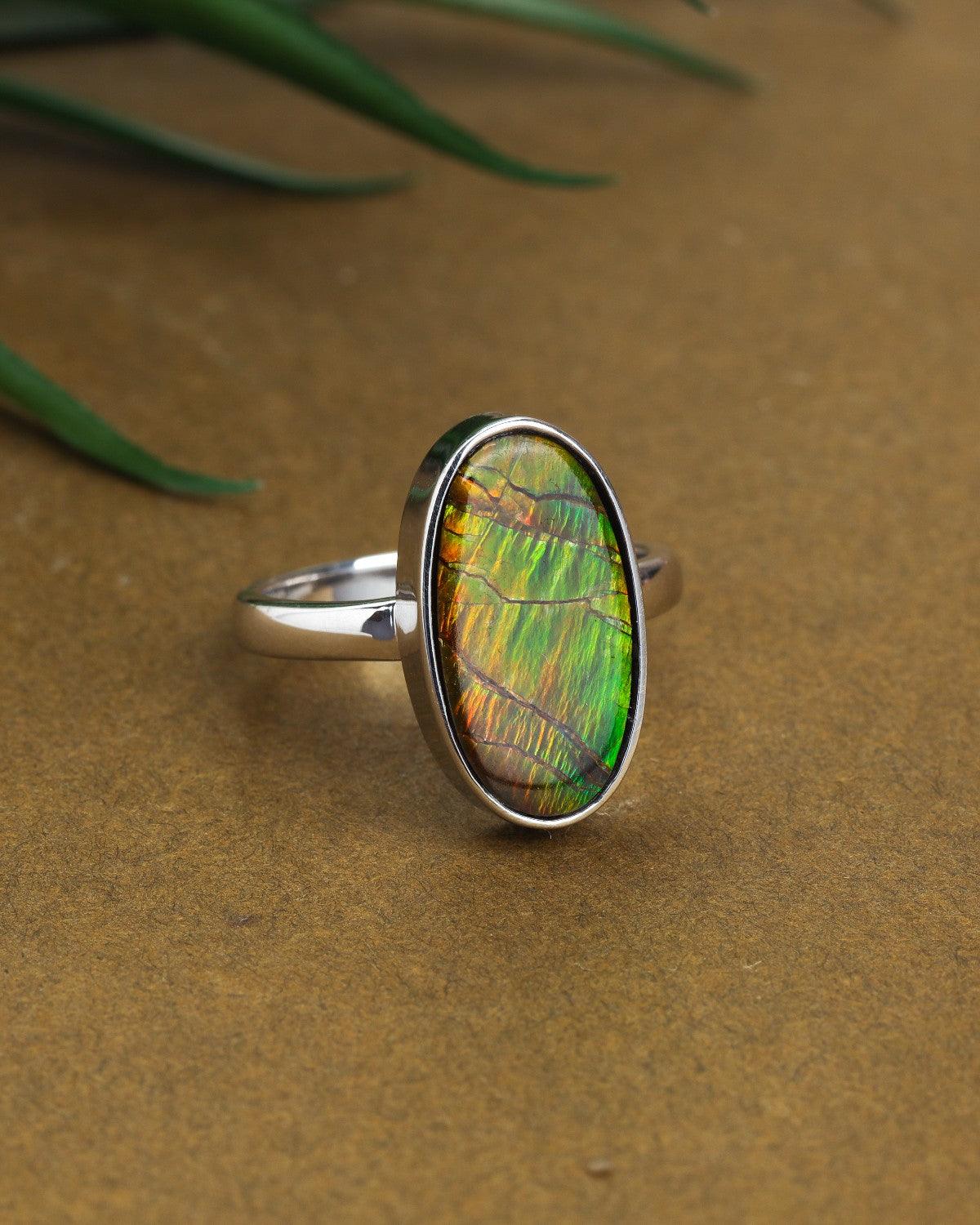 7.35 Ct. Ammolite Solid 925 Sterling Silver Statement Ring - YoTreasure