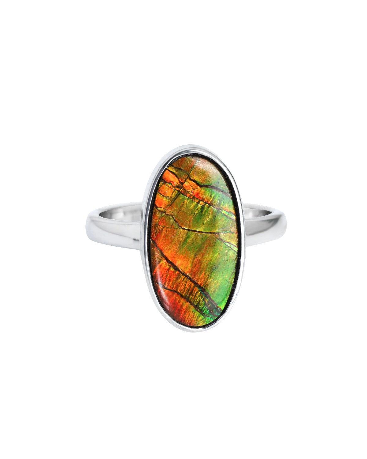 7.35 Ct. Ammolite Solid 925 Sterling Silver Statement Ring - YoTreasure