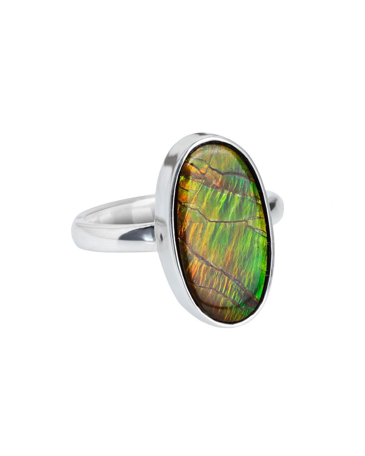 7.35 Ct. Ammolite Solid 925 Sterling Silver Statement Ring - YoTreasure