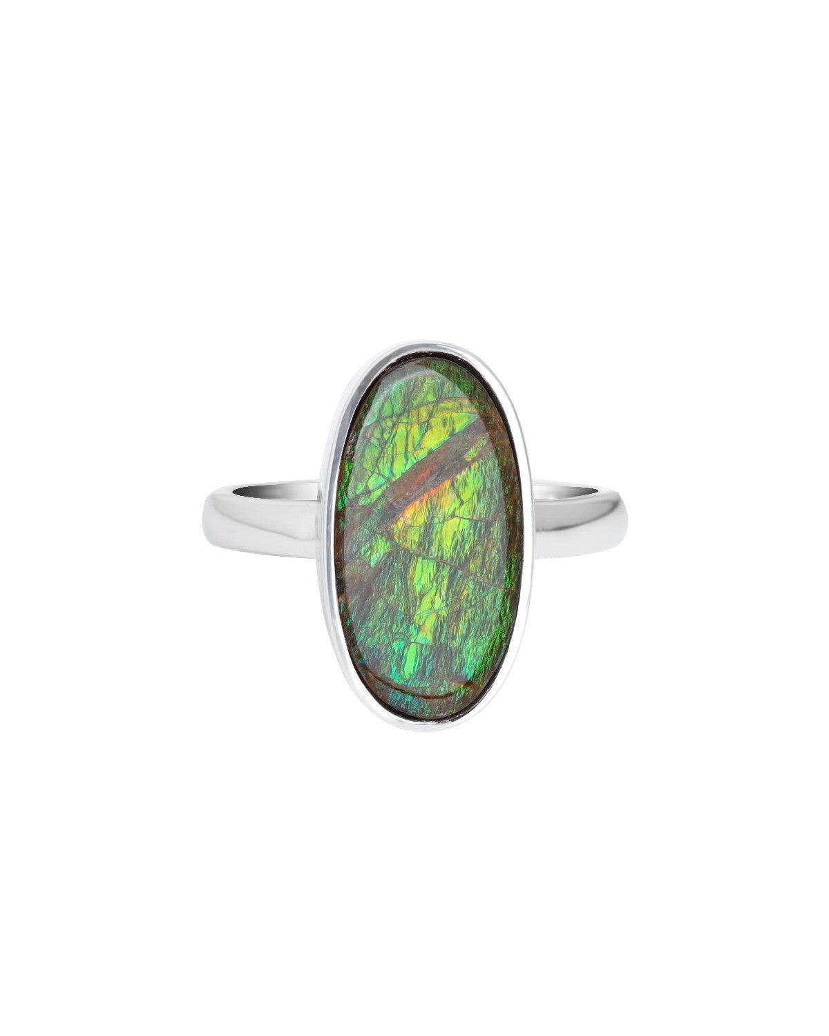 6.55 Ct. Ammolite Solid 925 Sterling Silver Statement Ring - YoTreasure
