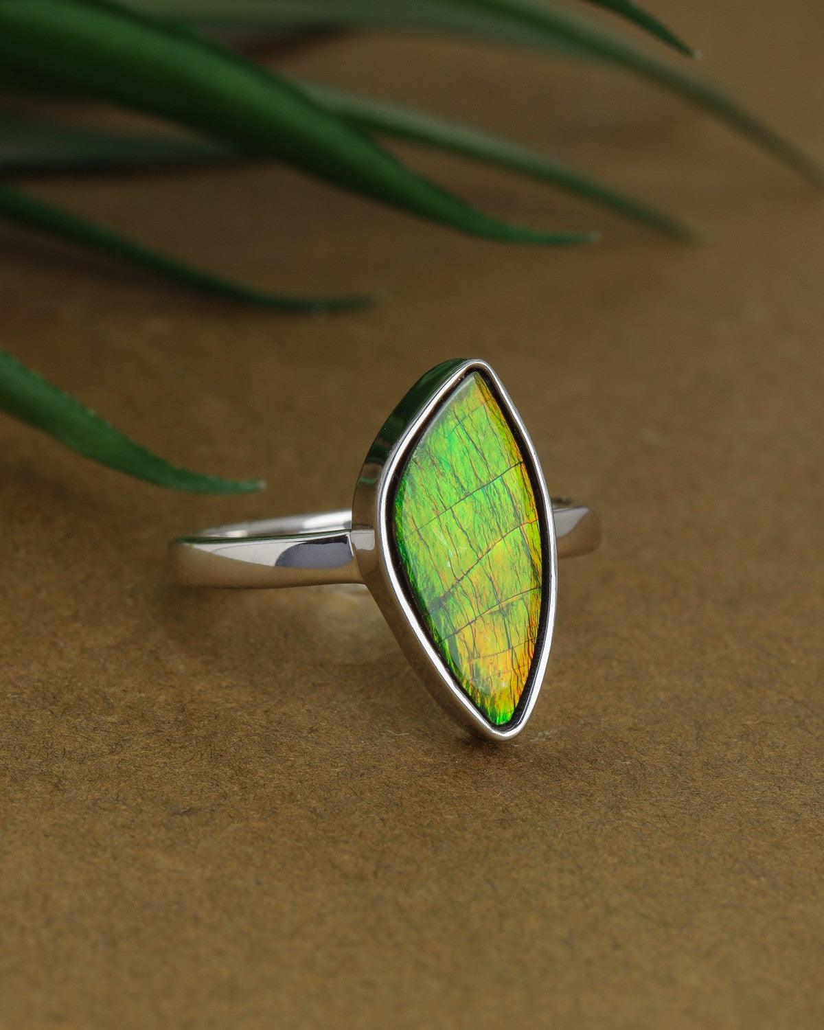 4 Ct. Ammolite Ring Solid 925 Sterling Silver Gemstone Jewelry - YoTreasure