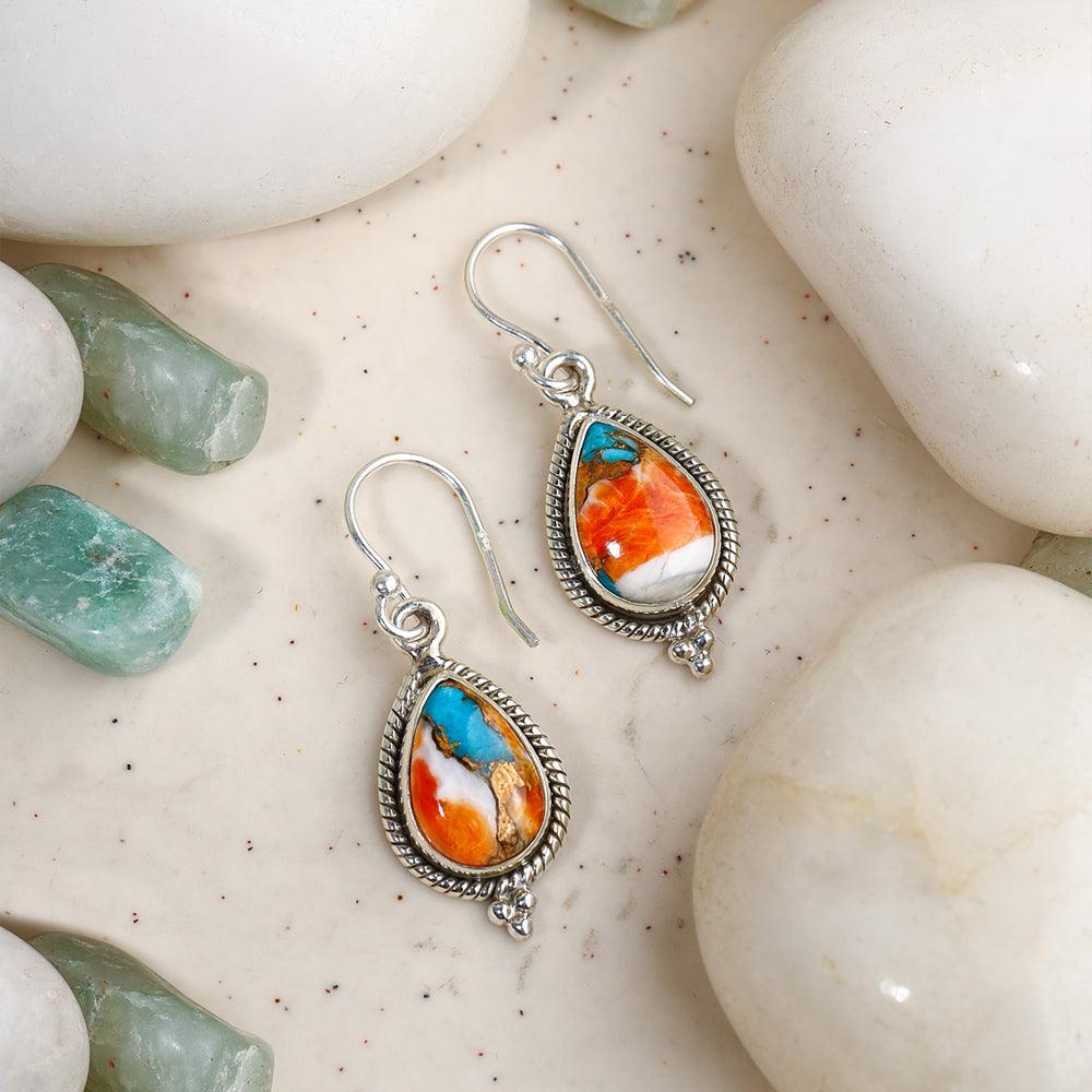 Oyster Copper Turquoise Dangle Earrings 925 Sterling Silver Gemstone Jewelry - YoTreasure