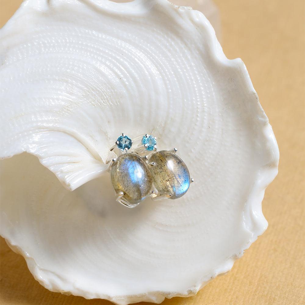 Labradorite Blue Topaz Solid 925 Sterling Silver Stud Earrings - YoTreasure