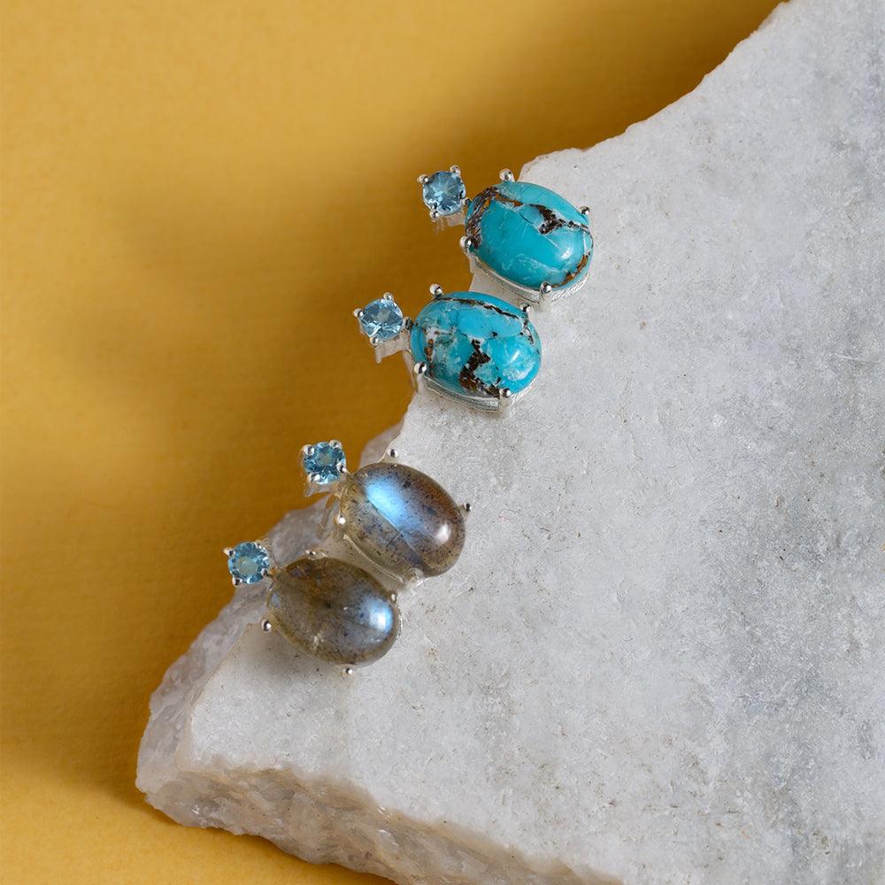 Labradorite Blue Topaz Solid 925 Sterling Silver Stud Earrings - YoTreasure