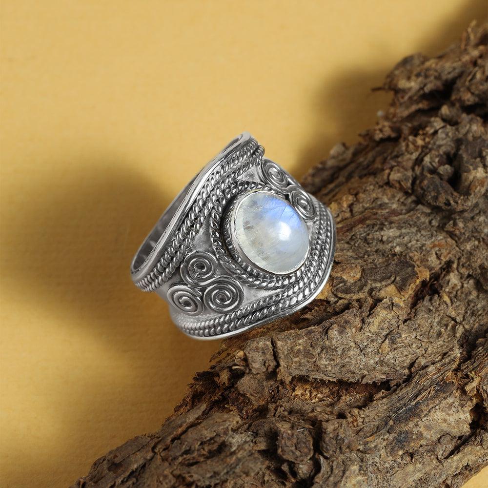 Rainbow Moonstone Ring Solid 925 Sterling Silver Gemstone Jewelry - YoTreasure
