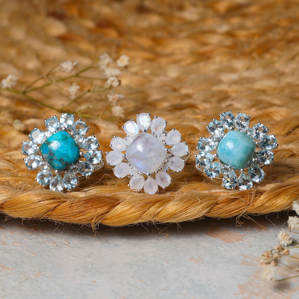 Larimar & Sky Blue Topaz Ring in 925 Sterling Silver - YoTreasure