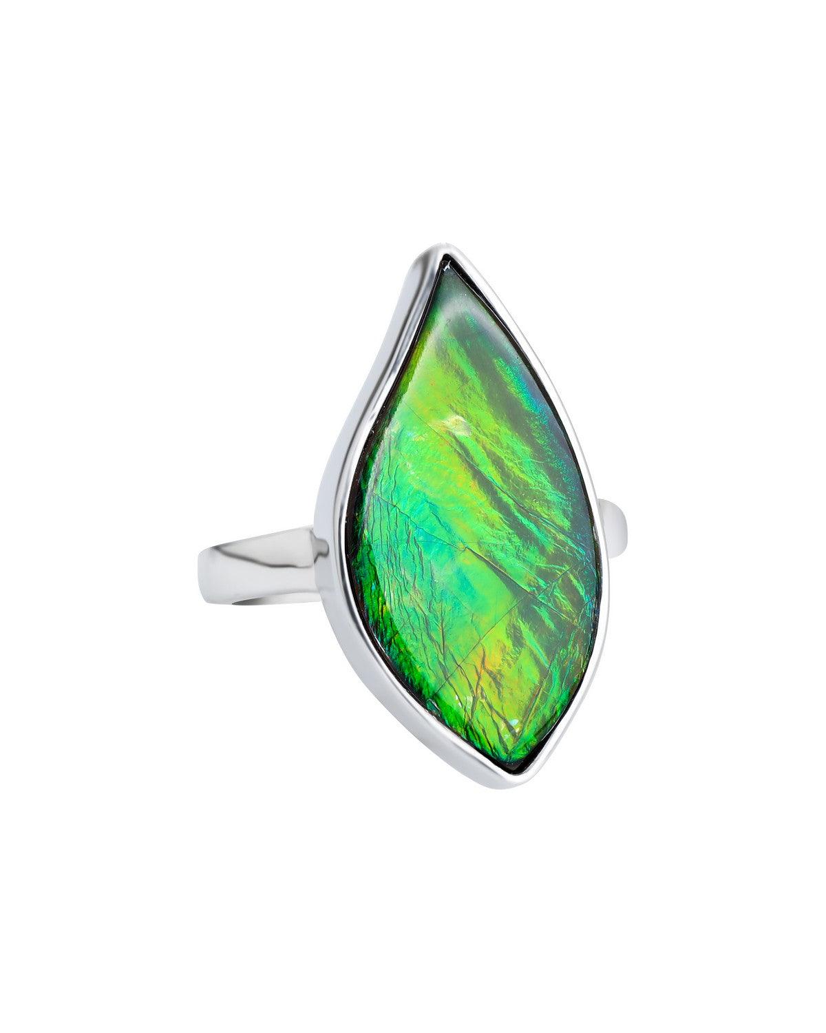 9.05 Ct. Ammolite Solid 925 Sterling Silver Ring Jewelry - YoTreasure