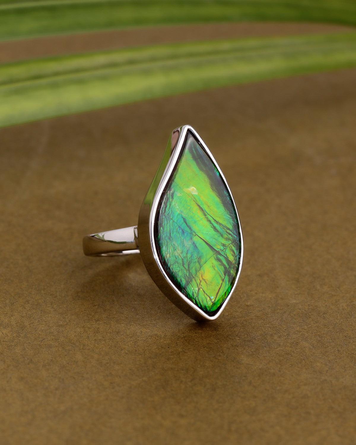 9.05 Ct. Ammolite Solid 925 Sterling Silver Ring Jewelry - YoTreasure