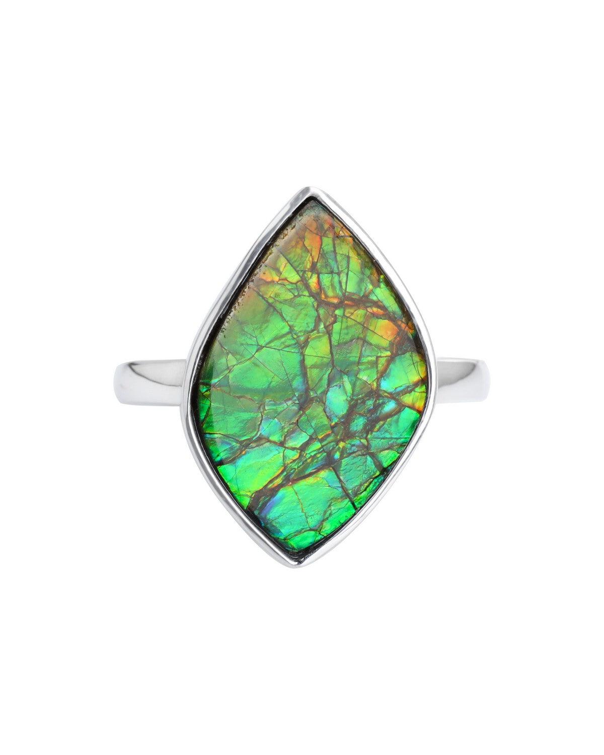 10.15 Ct. Ammolite Solid 925 Sterling Silver Statement Ring Jewelry - YoTreasure