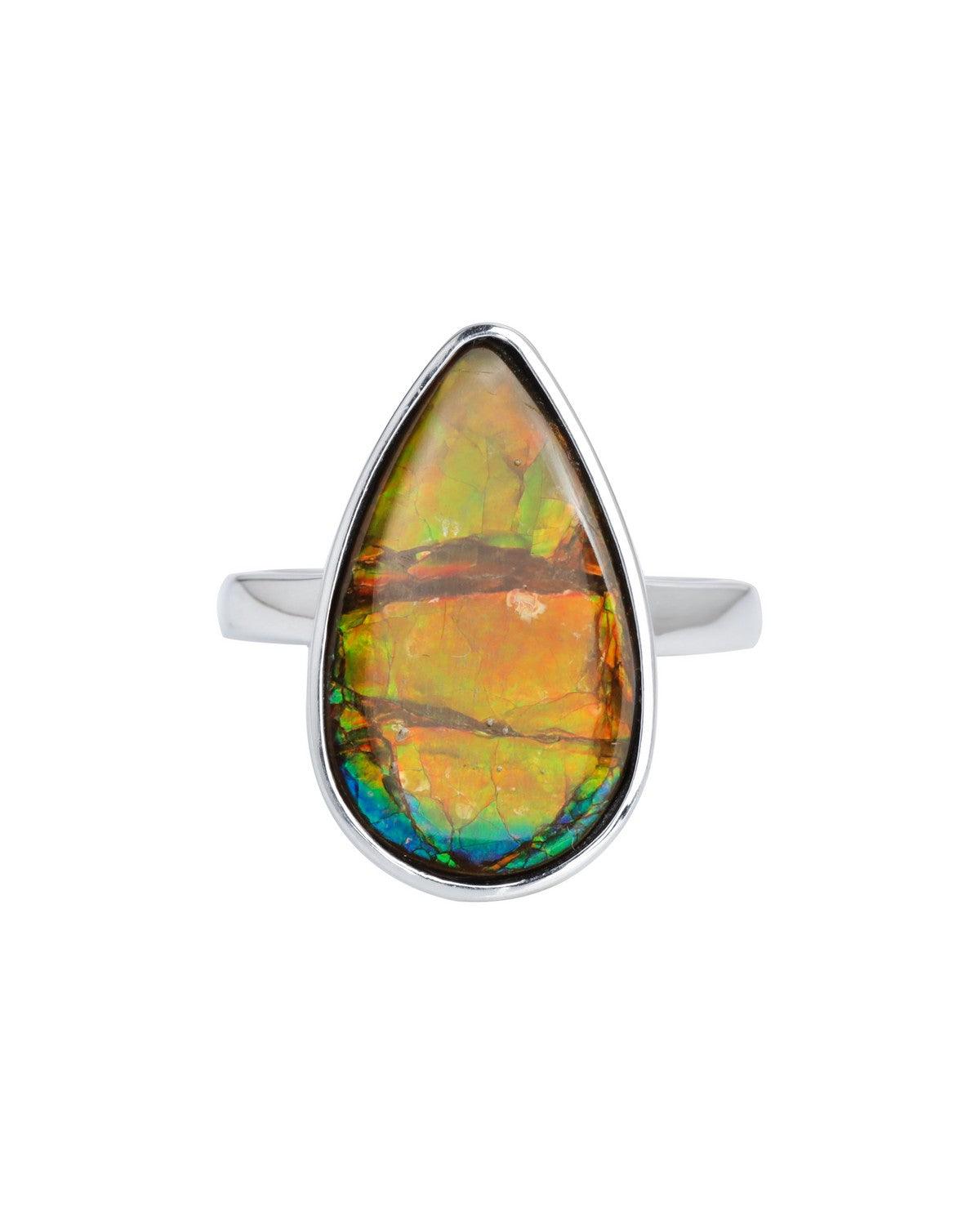 7.50 Ct. Ammolite Solid 925 Sterling Silver Ring Jewelry - YoTreasure