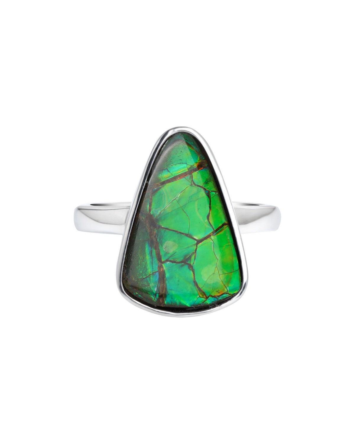 11.35 Ct. Ammolite Ring Solid 925 Sterling Silver Gemstone Jewelry - YoTreasure
