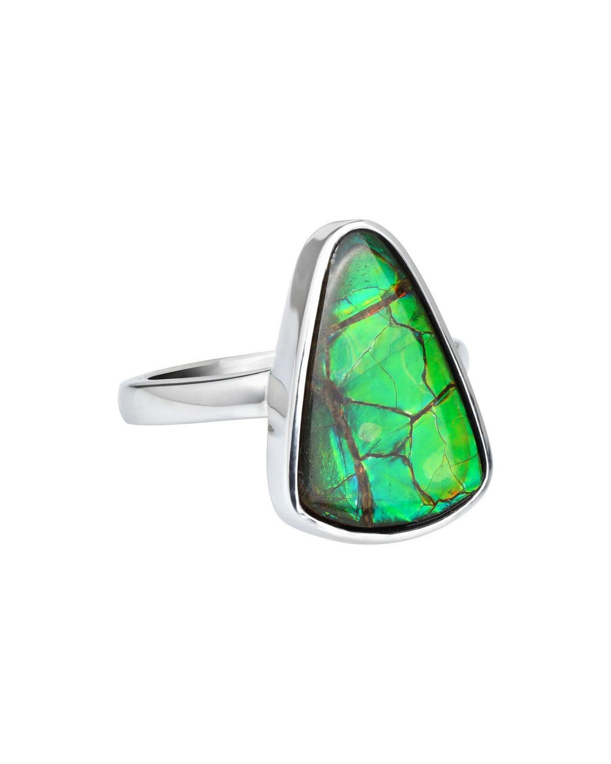 11.35 Ct. Ammolite Ring Solid 925 Sterling Silver Gemstone Jewelry - YoTreasure