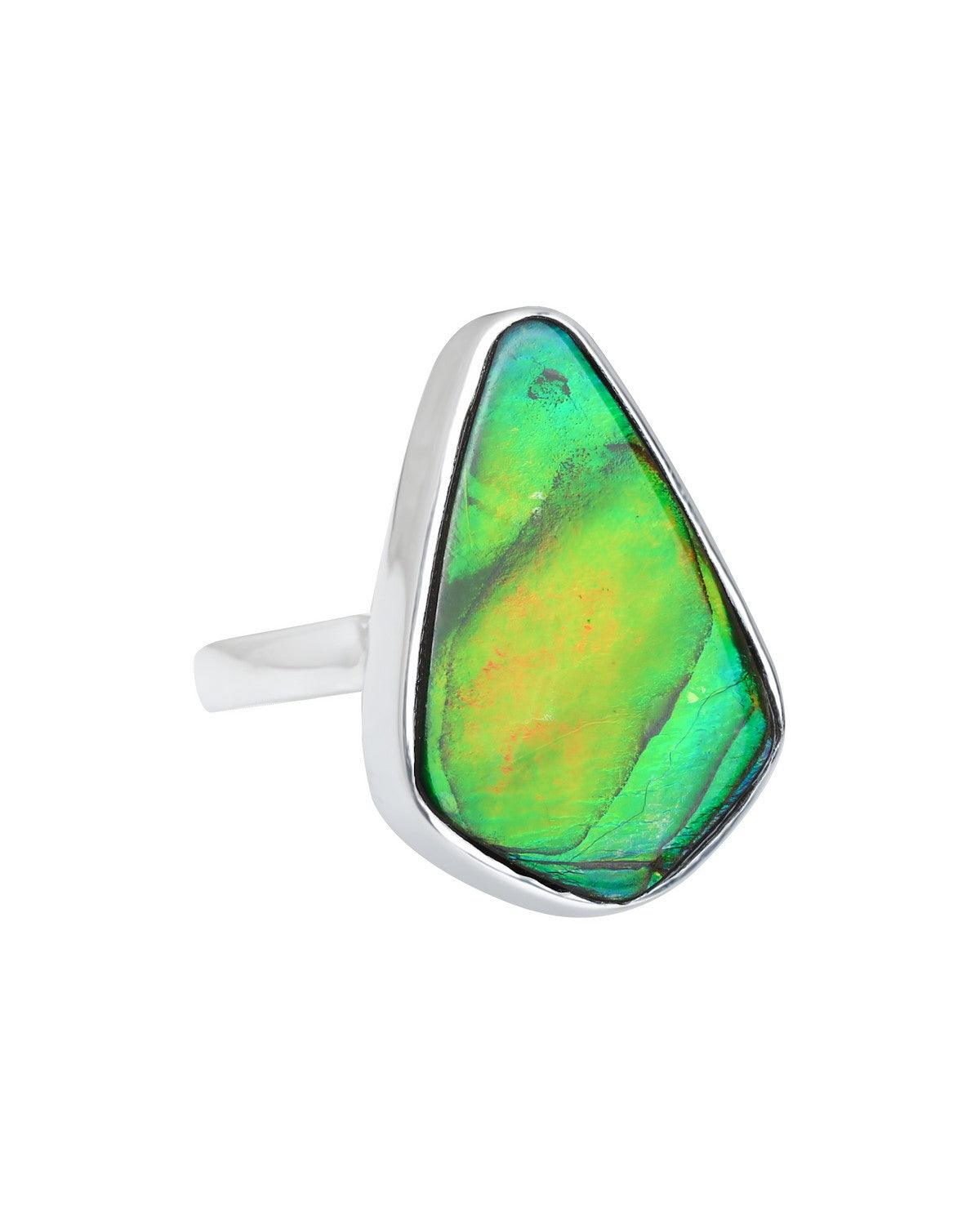 11 Ct. Ammolite Solid 925 Sterling Silver Statement Ring Jewelry - YoTreasure