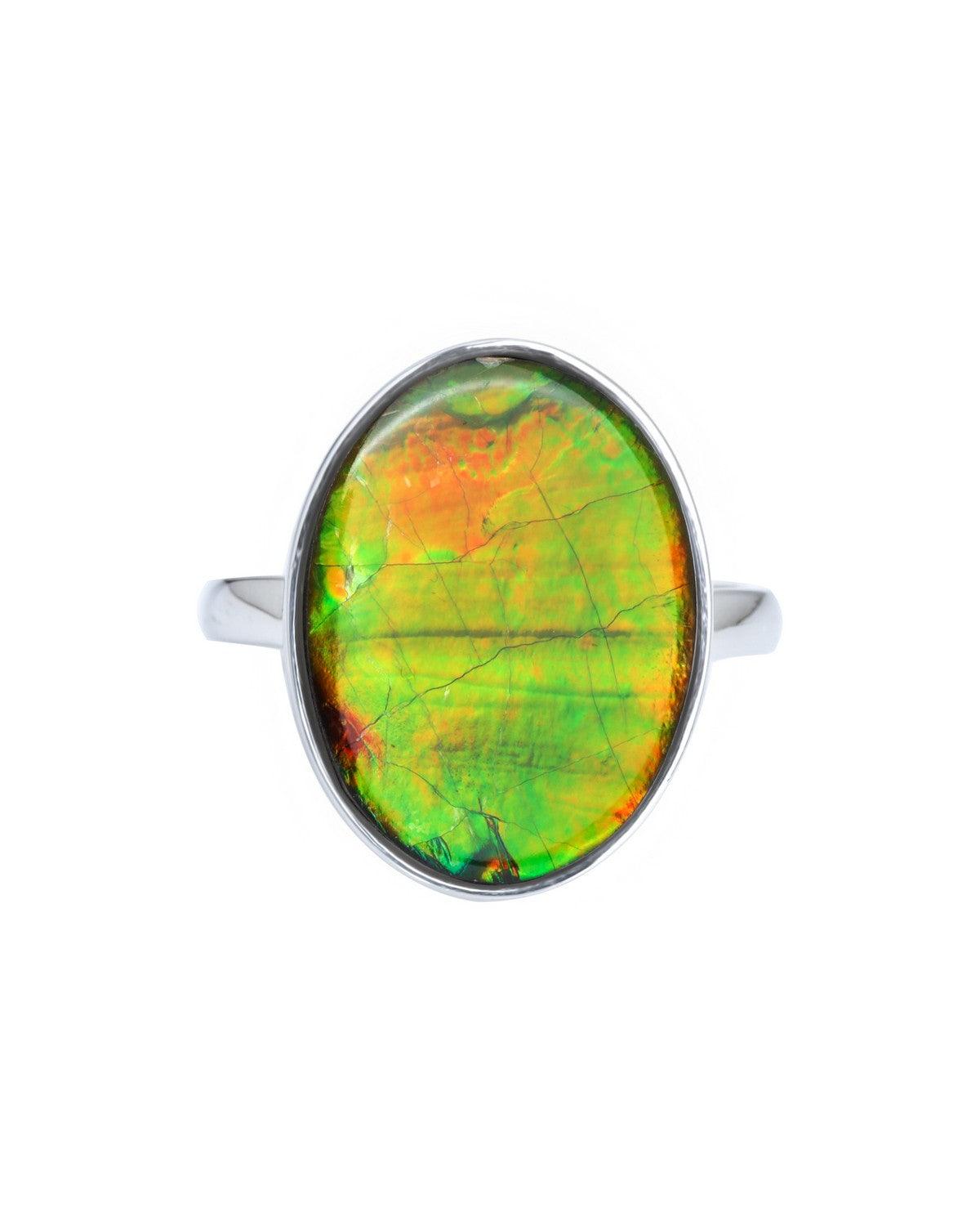 12.75 Ct. Ammolite Solid 925 Sterling Silver Ring Jewelry - YoTreasure