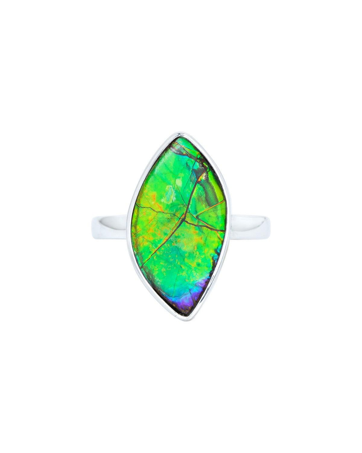 6.55 Ct. Ammolite Ring Solid 925 Sterling Silver Gemstone Jewelry - YoTreasure