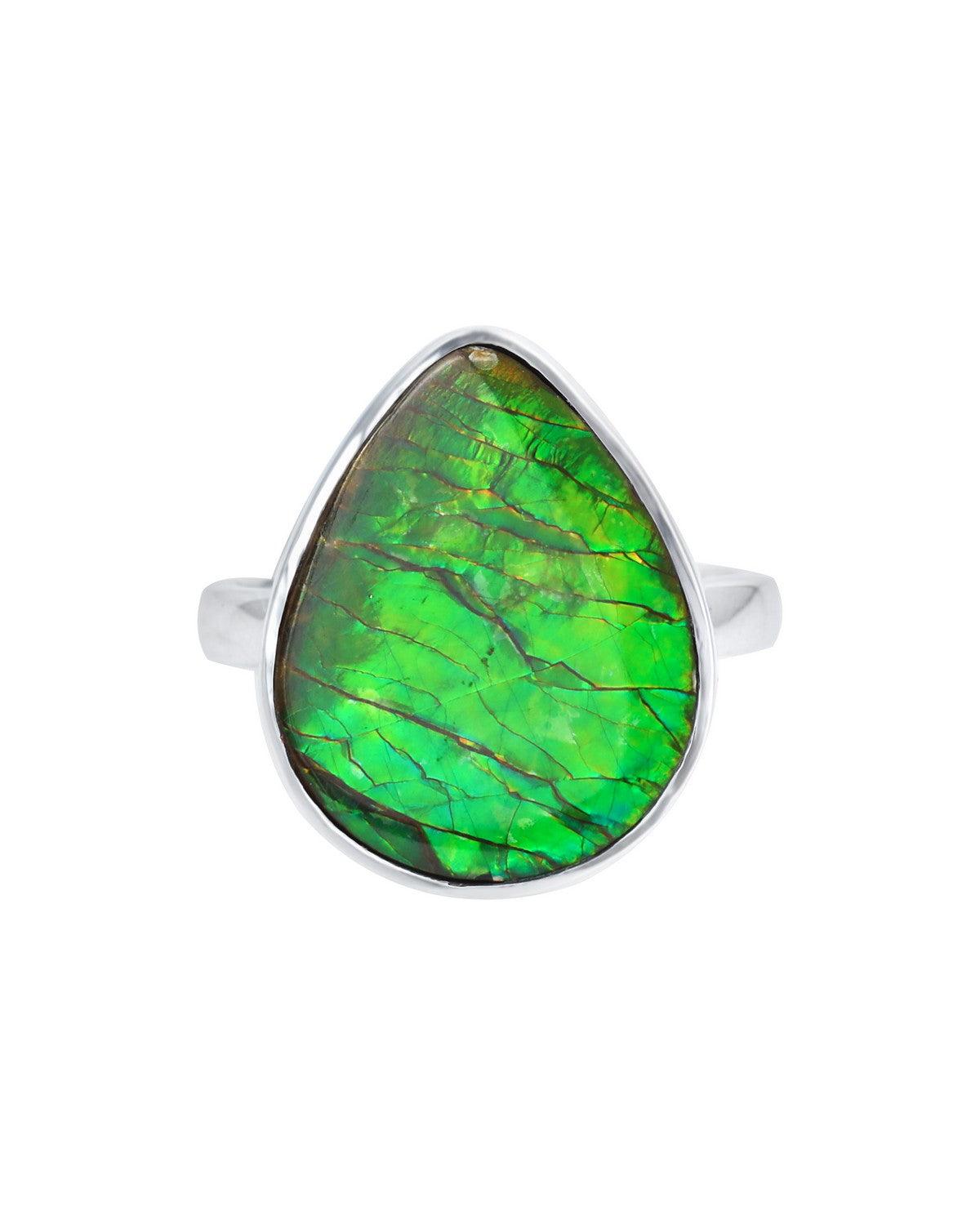 8.95 Ct. Ammolite Ring Solid 925 Sterling Silver Gemstone Jewelry - YoTreasure