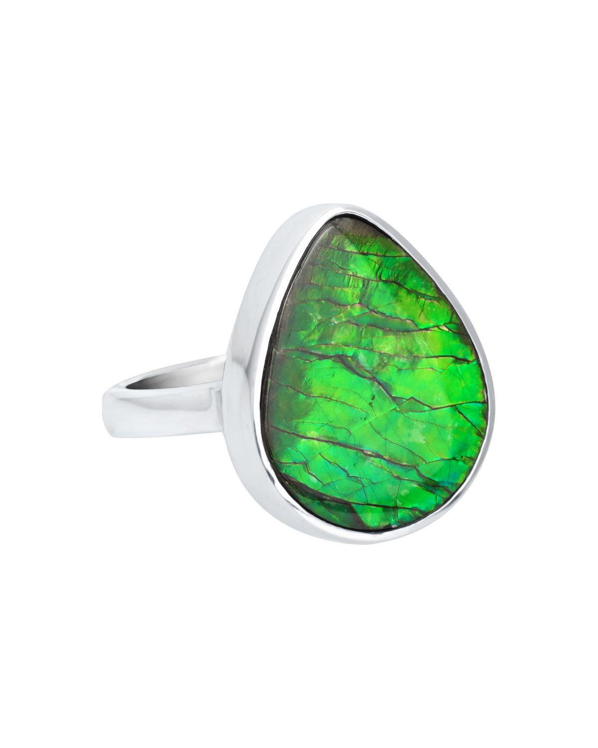 8.95 Ct. Ammolite Ring Solid 925 Sterling Silver Gemstone Jewelry - YoTreasure