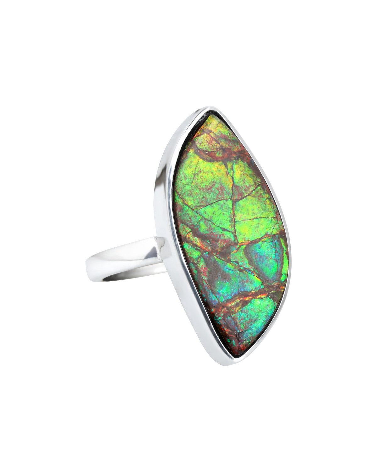 12.15 Ct. Ammolite Solid 925 Sterling Silver Ring Jewelry - YoTreasure