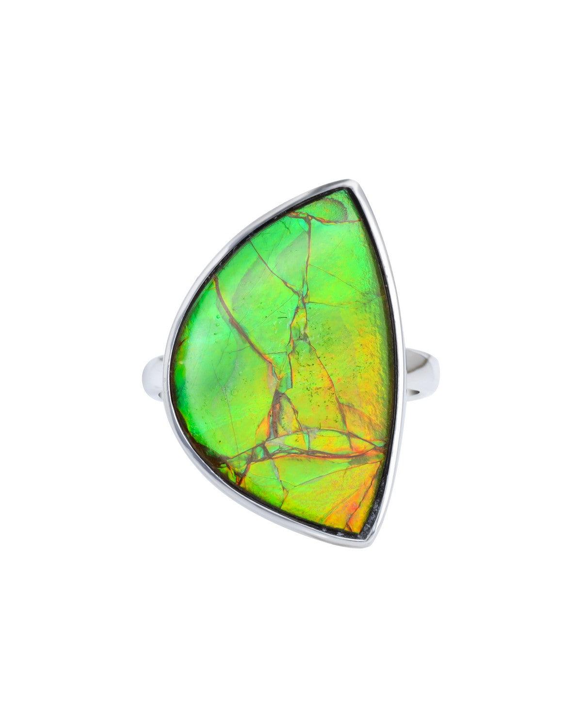 14.10 Ct. Ammolite Solid 925 Sterling Silver Ring Jewelry - YoTreasure