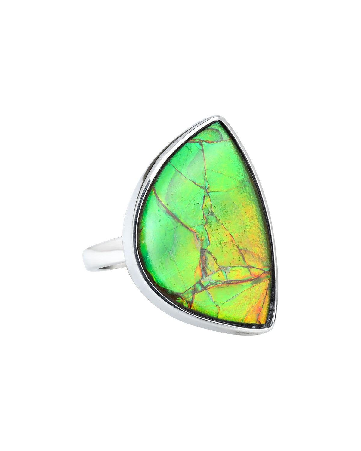 14.10 Ct. Ammolite Solid 925 Sterling Silver Ring Jewelry - YoTreasure