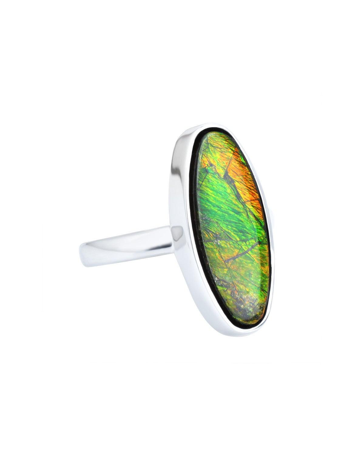 9.15 Ct. Ammolite Ring Solid 925 Sterling Silver Gemstone Jewelry - YoTreasure