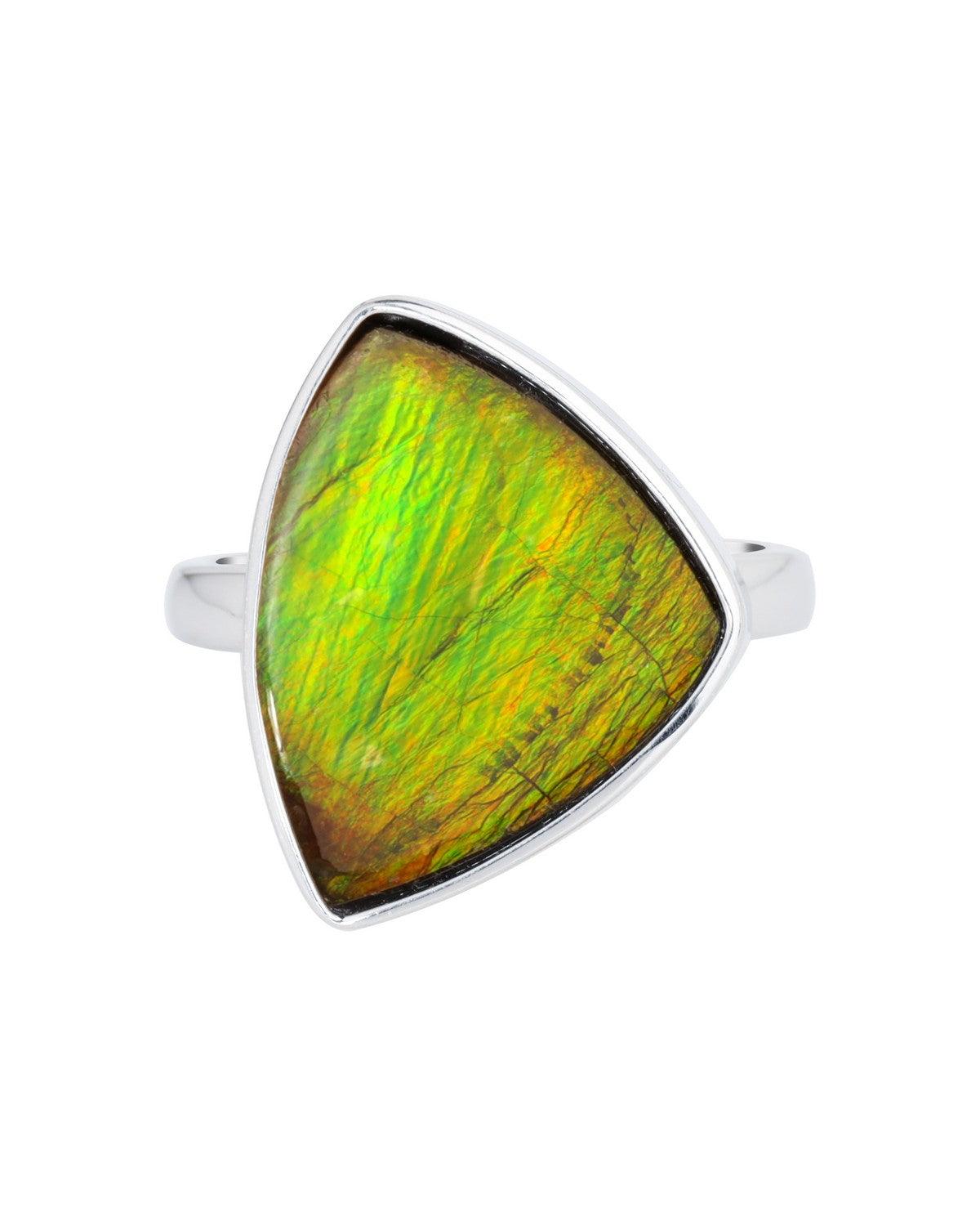 10.70 Ct. Ammolite Statement Ring Solid 925 Sterling Silver Gemstone Jewelry - YoTreasure