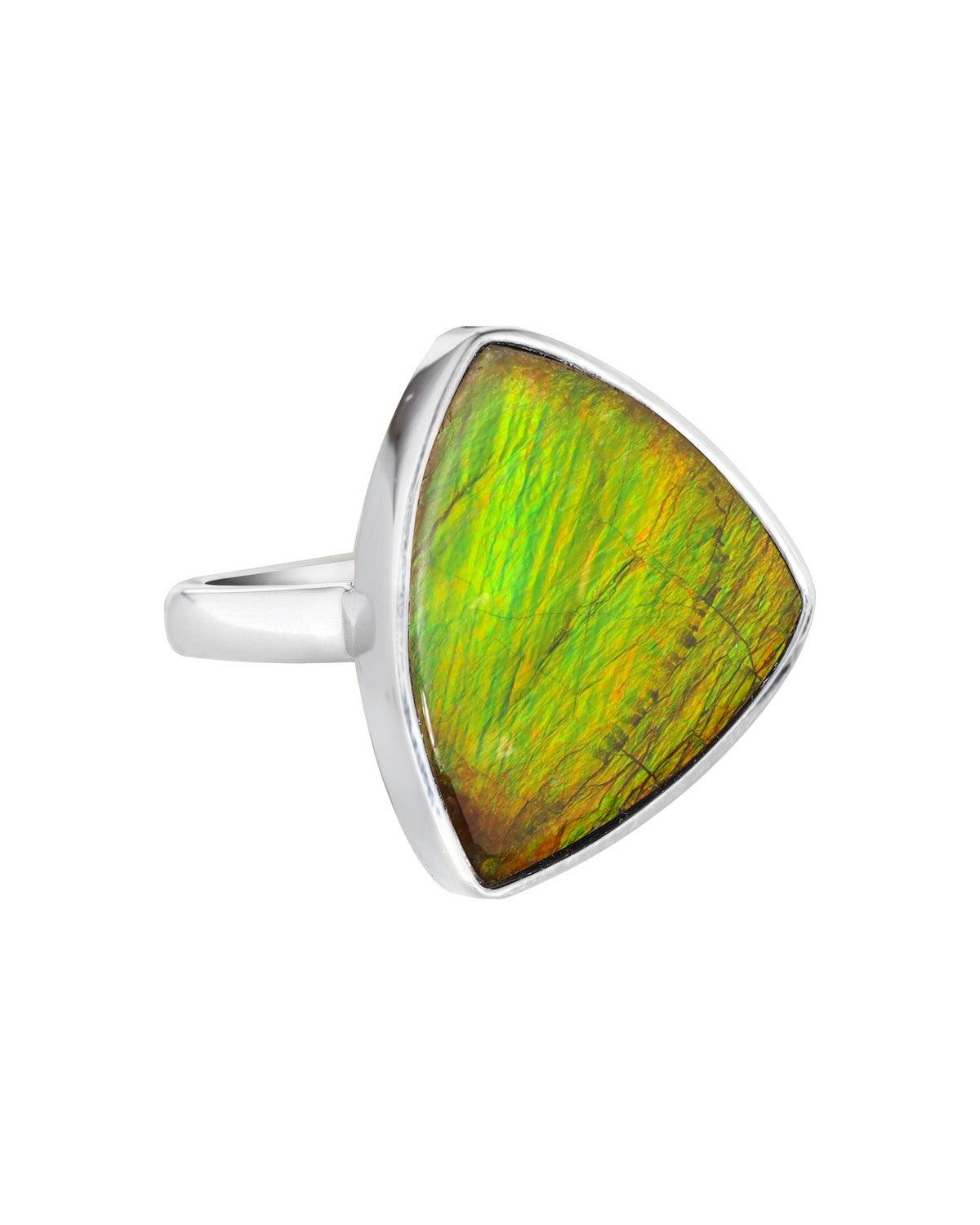 10.70 Ct. Ammolite Statement Ring Solid 925 Sterling Silver Gemstone Jewelry - YoTreasure