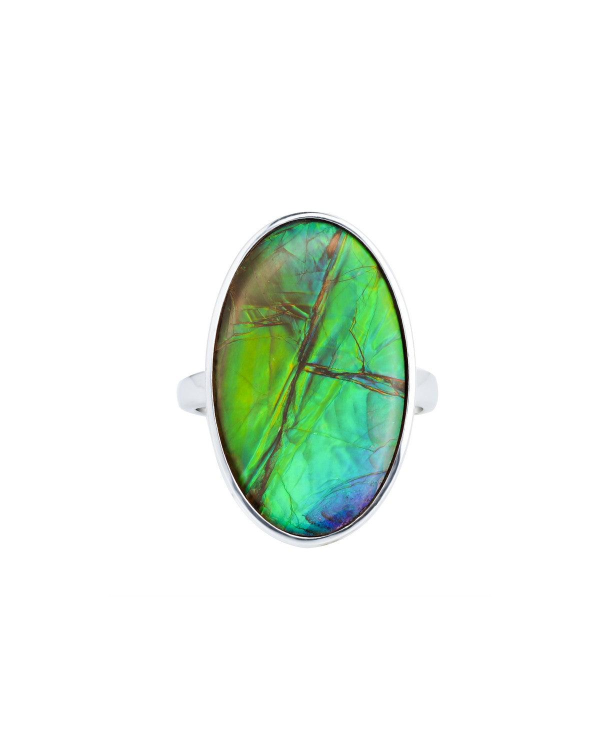 12.15 Ct. Ammolite Ring Solid 925 Sterling Silver Gemstone Jewelry - YoTreasure
