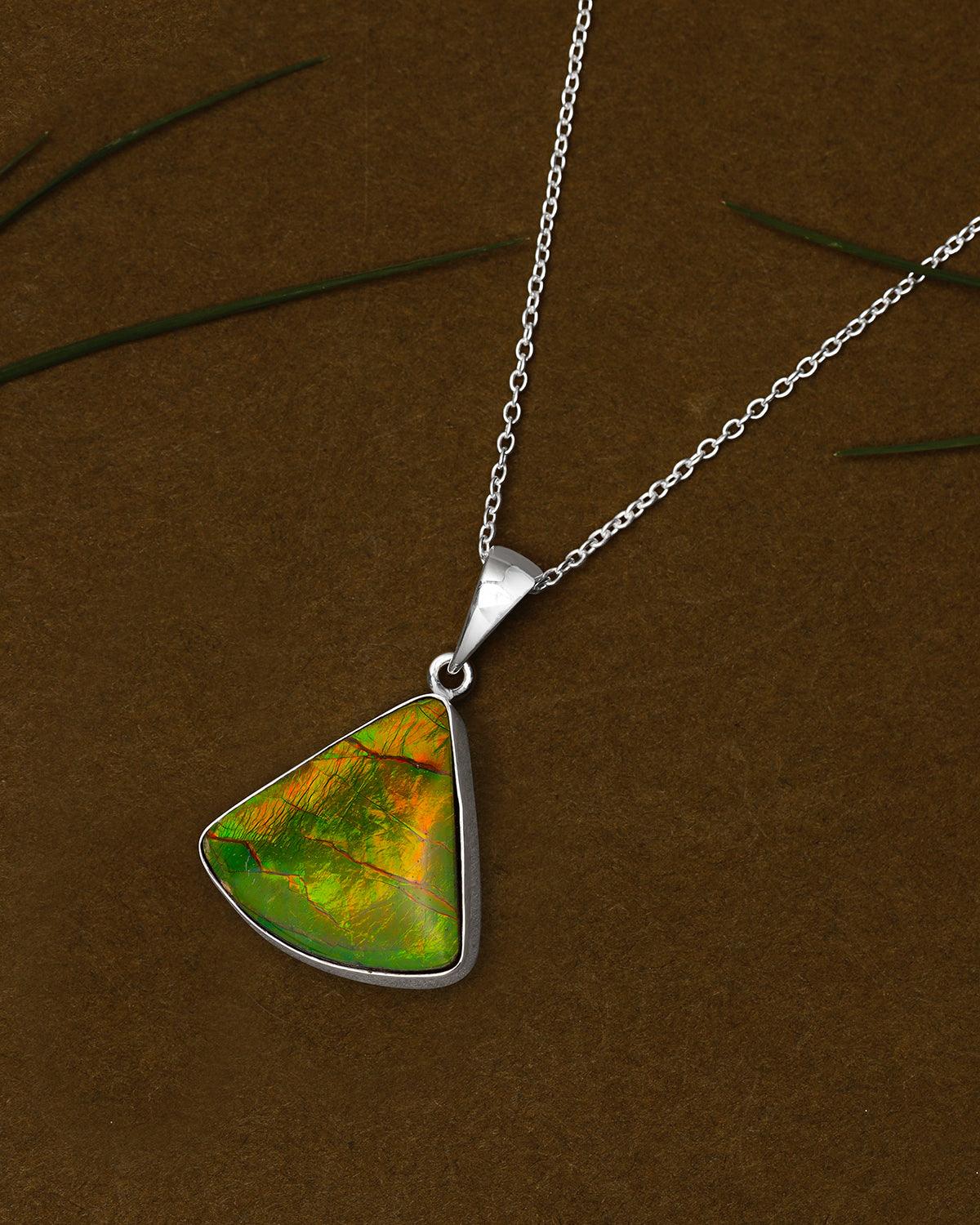16.75 Ct. Ammolite 925 Sterling Silver Necklace Pendant Jewelry - YoTreasure
