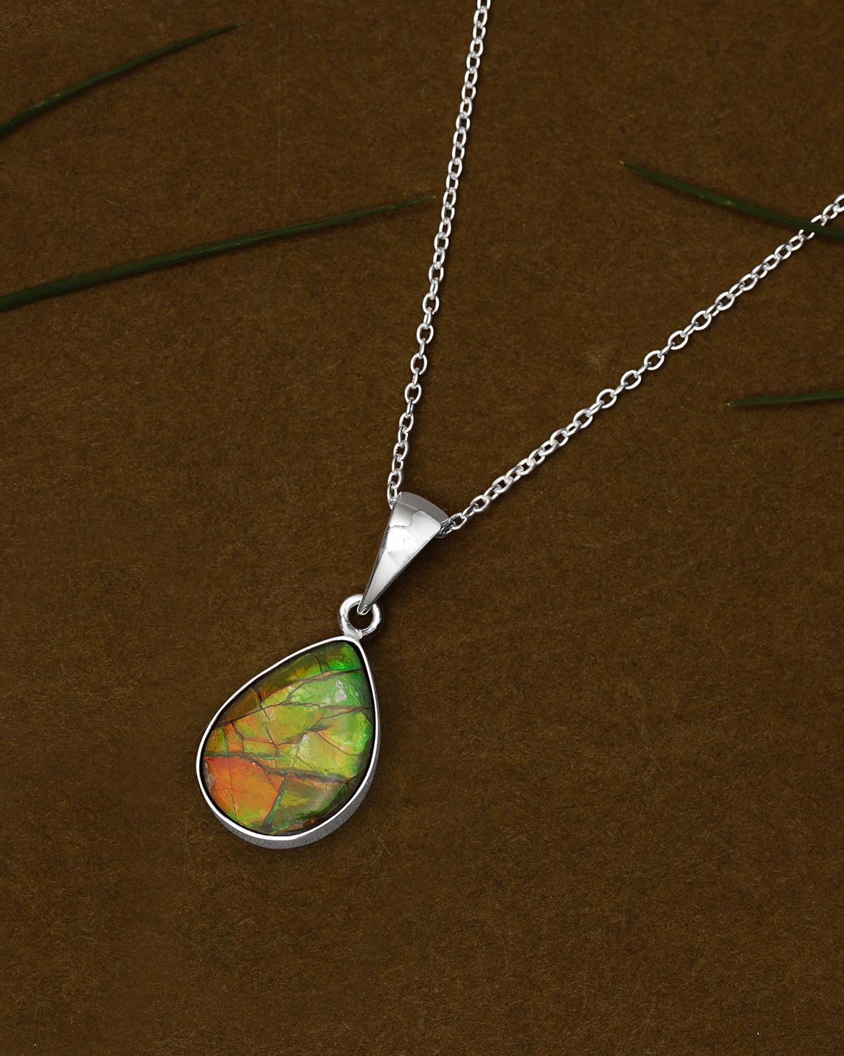 8.50 Ct. Ammolite 925 Sterling Silver Necklace Pendant Jewelry - YoTreasure