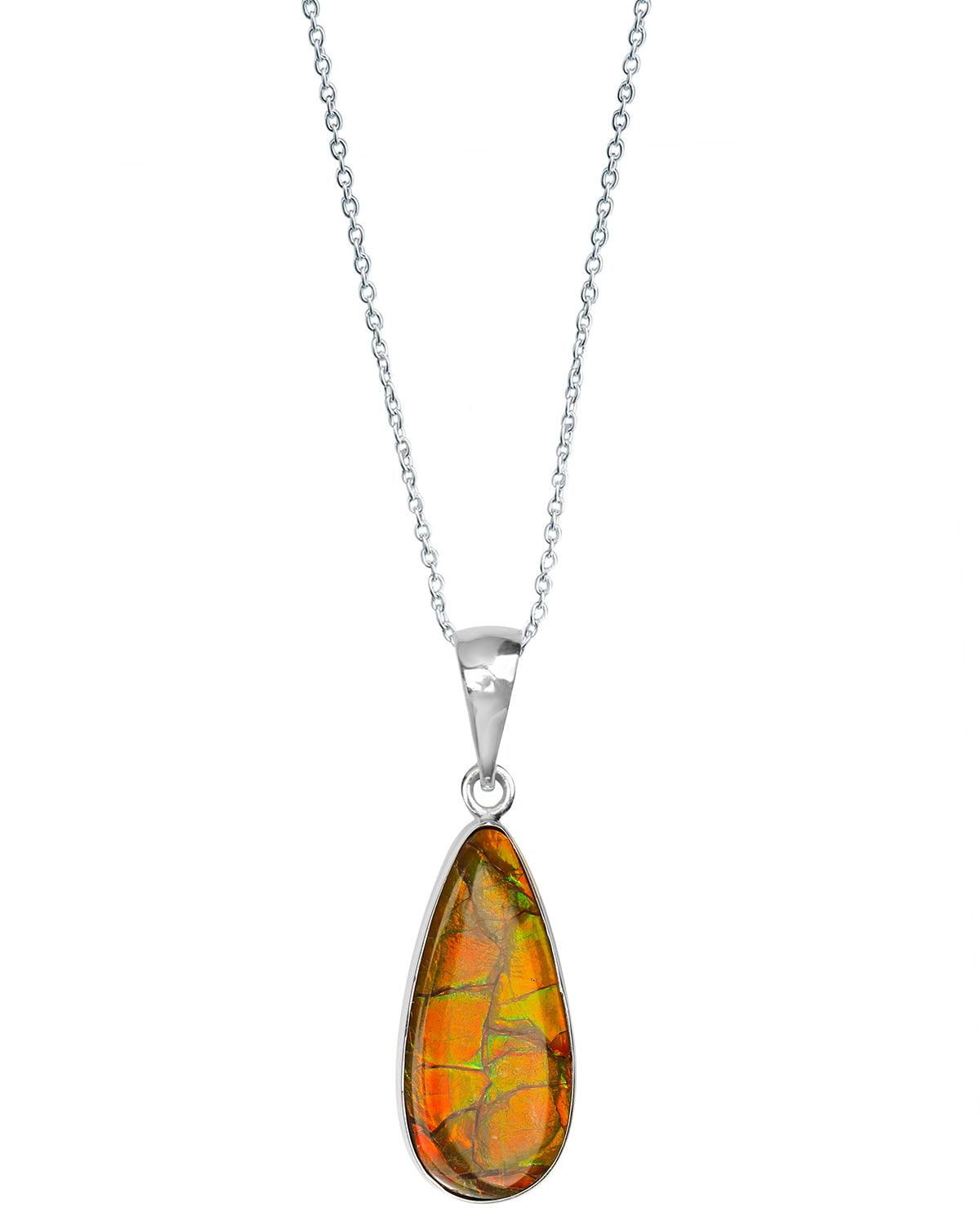 11.85 Ct. Ammolite .925 Sterling Silver Necklace Pendant Jewelry - YoTreasure