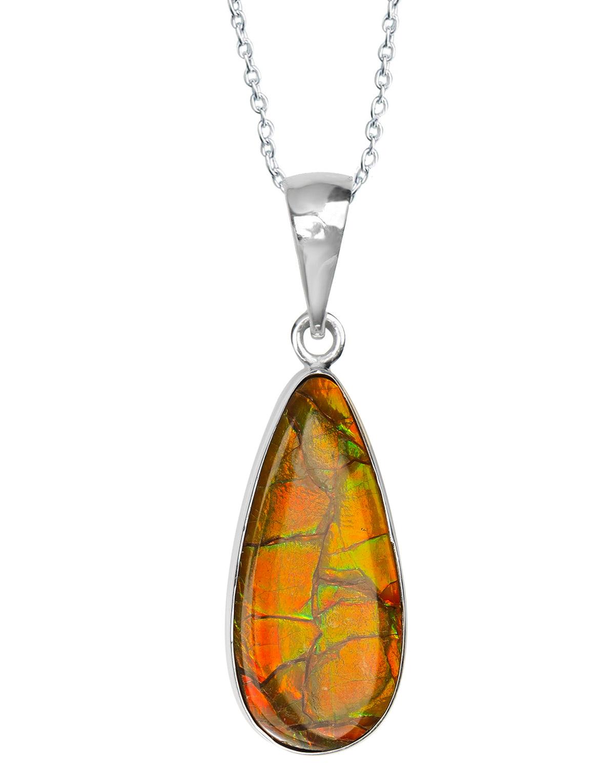 11.85 Ct. Ammolite .925 Sterling Silver Necklace Pendant Jewelry - YoTreasure