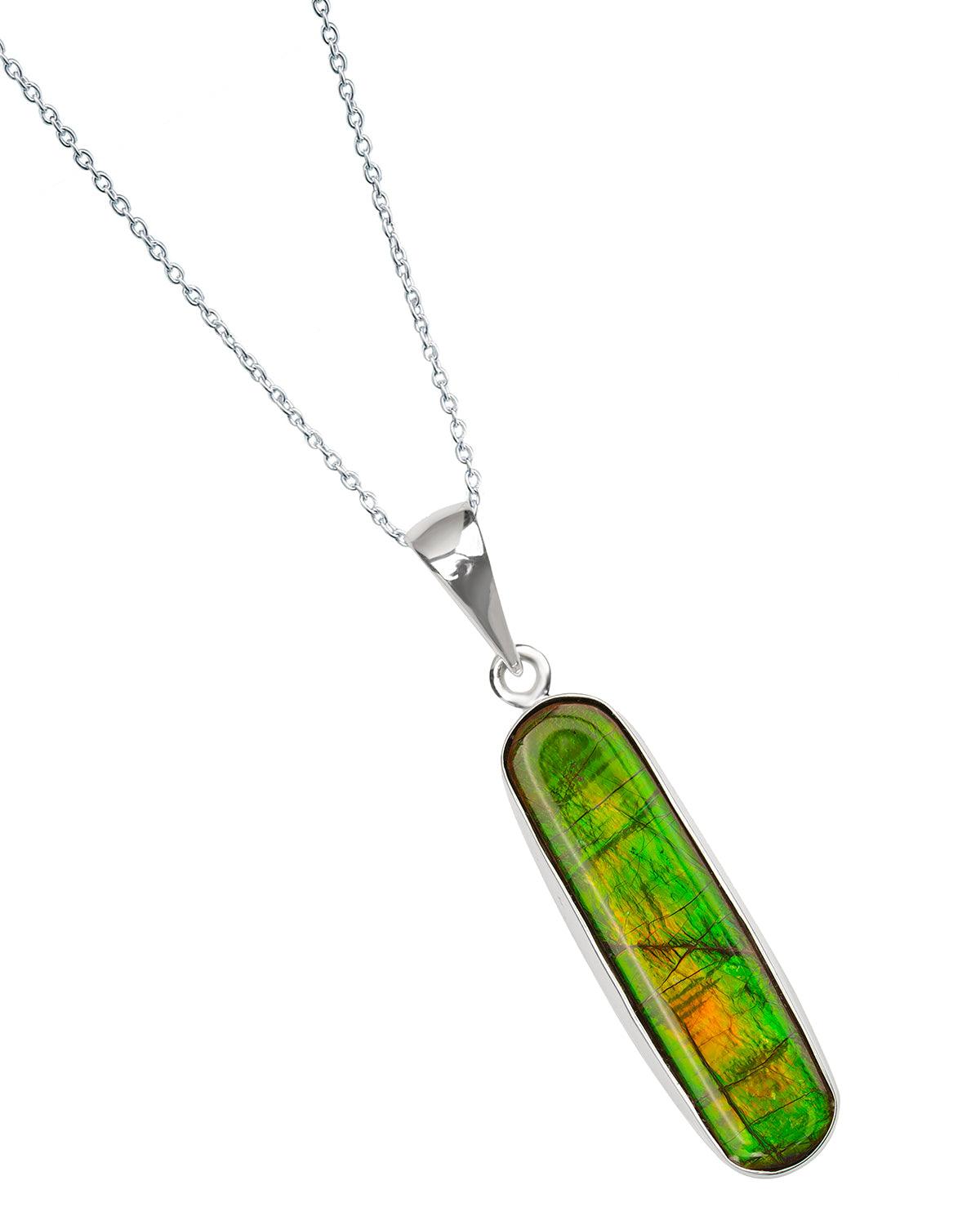 6.95 Ct. Ammolite 925 Sterling Silver Necklace Pendant Jewelry - YoTreasure