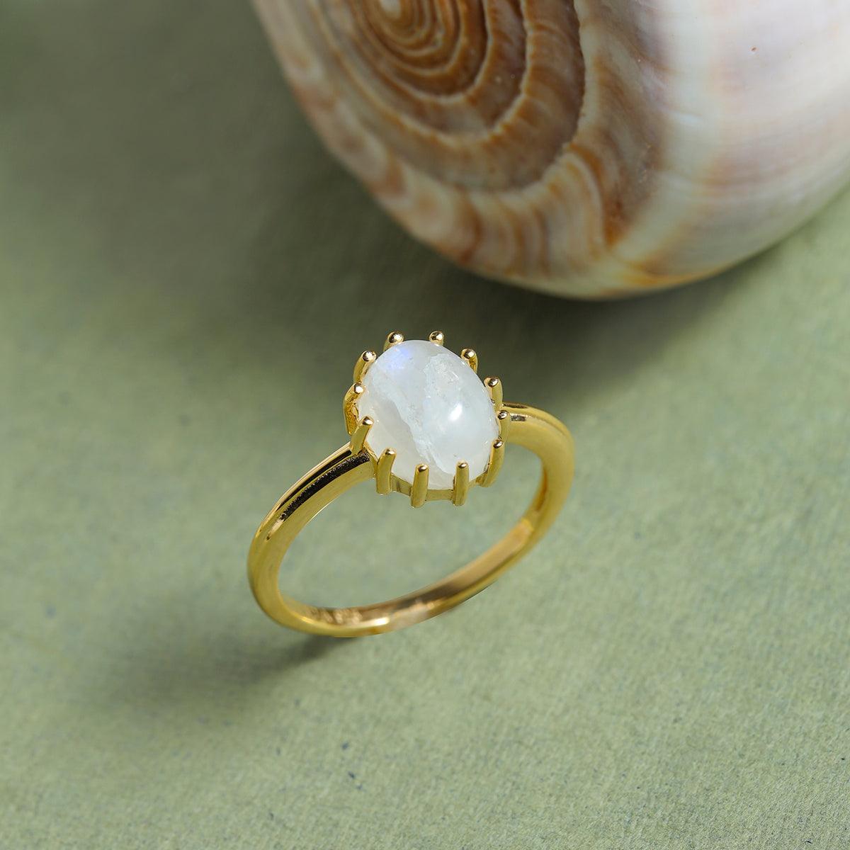 Rainbow Moonstone Ring in 14k Gold Over 925 Silver - YoTreasure